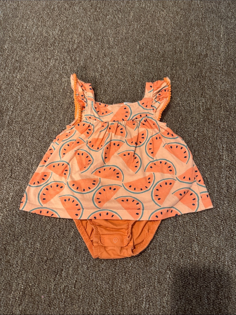 Watermelon Print Peach/orange colored Baby Dress - Picture 1 of 3